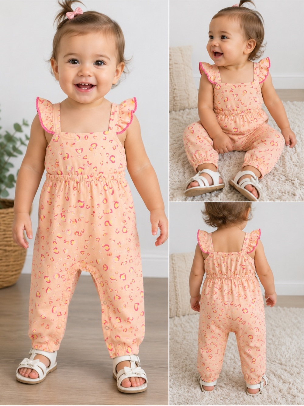 Jessica Simpson cheetah/leopard orange & hot pink Romper size 12 Months #2747